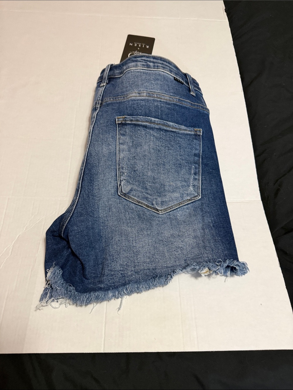 Risen Dark Wash Distressed Denim Shorts - Blue - Picture 2 of 2